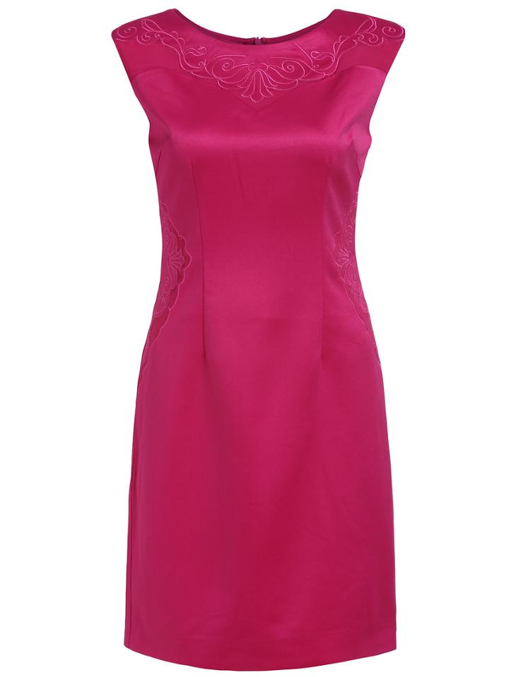 Shein Red Round Neck Sleeveless Embroidered Dress