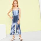 Shein Girls Double Breasted Slit Hem Striped Jumpsuit