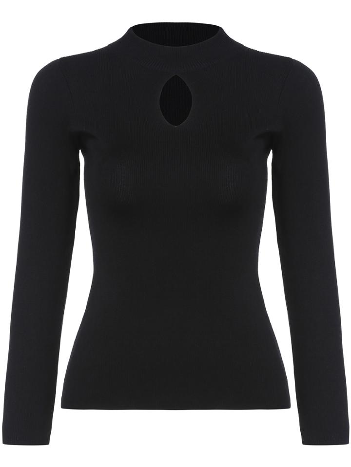 Shein Black Stand Collar Hollow Slim Knitwear
