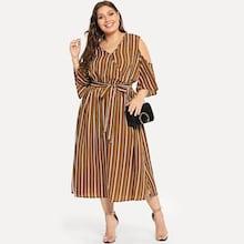 Shein Plus V Neck Vertical Striped Dress