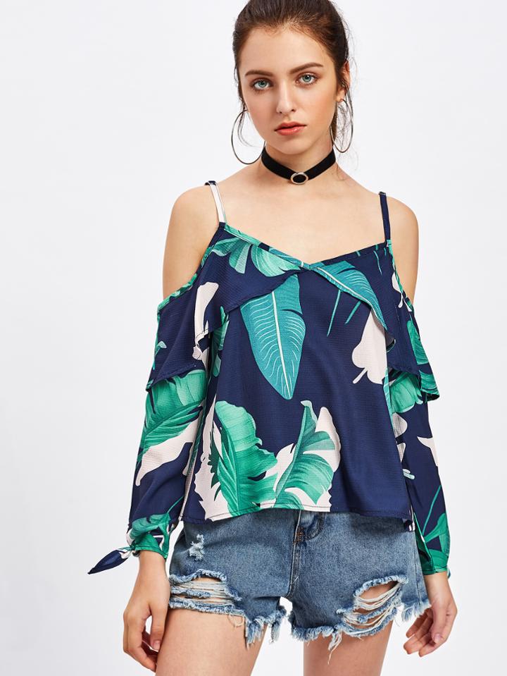 Shein Random Jungle Print Frill Layered Top