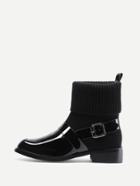 Shein Side Buckle Patent Leather Sock Boots