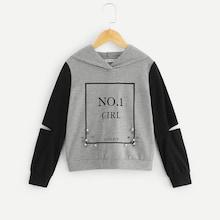 Shein Girls Pearl Beading Cut Out Hoodie
