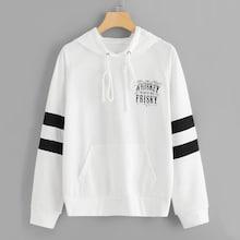 Shein Letter Back Pocket Detail Drawstring Hoodie