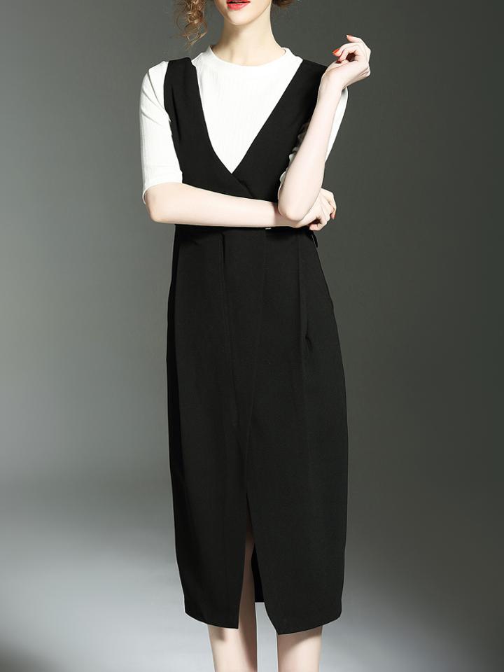 Shein Black Knit Shirt Two-piece Split Dress