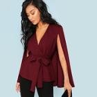 Shein Surplice Neck Tie Waist Cape Coat