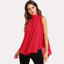 Shein Mock Neck Pleated Front High Low Top