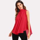 Shein Mock Neck Pleated Front High Low Top