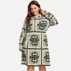 Shein Plus Mixed Print Button Half Placket Dress
