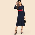 Shein 60s Contrast Neck And Waist Fishtail Dress