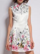 Shein White Lapel Floral A-line Dress