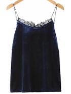 Shein Dark Blue Lace Velvet Spaghetti Strap Camis Top