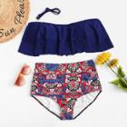 Shein Plus Graphic Print Ruffle Bikini Set