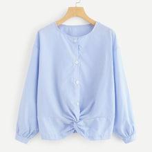 Shein Twist Bishop Sleeve Single Breasted Blouse