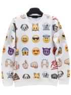 Shein White Round Neck Emoji Emoticonos Sweatshirt