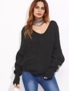 Shein Black Ripped Sweater With Extra Long Sleeve