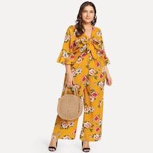 Shein Plus Knot Front Flower Print Jumpsuit