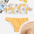 Shein Flower Print Cold Shoulder Bikini Set