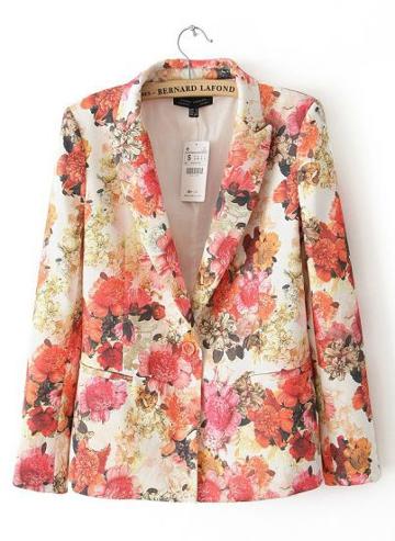 Shein White Notch Lapel Long Sleeve Floral Blazers