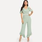 Shein Cold Shoulder Ruffle Trim Jumpsuit Without Belted