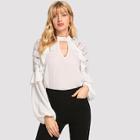 Shein V-cut Lace Insert Ruffle Trim Top