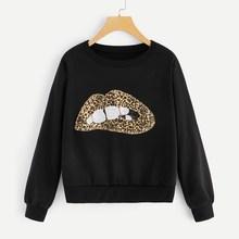 Shein Contrast Sequin Lip Pattern Sweatshirt
