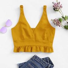 Shein V Neckline Frill Hem Top