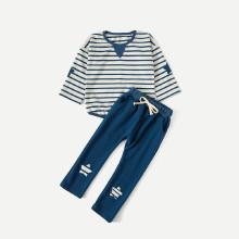 Shein Boys Striped Tee With Drawstring Pants