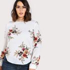 Shein Plus Flower Print Curved Hem Tunic Top