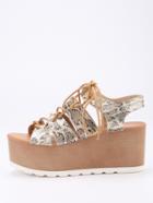 Shein Snake Embossed Lace-up Platform Sandals - Apricot
