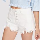 Shein Button Fly White Wash Ripped Denim Shorts