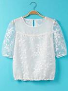 Shein Embroidery Keyhole Back Organza Top