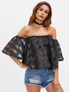 Shein Off Shoulder Grid Mesh Top