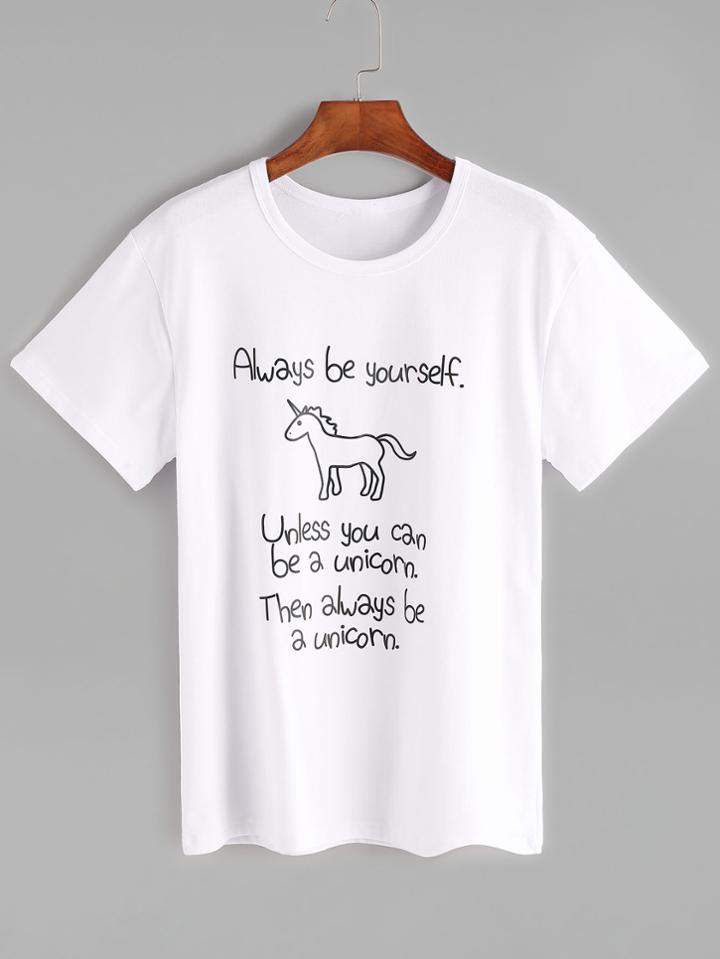 Shein White Slogan Print Short Sleeve T-shirt