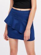 Shein Asymmetric Flounce Trim Denim Skirt