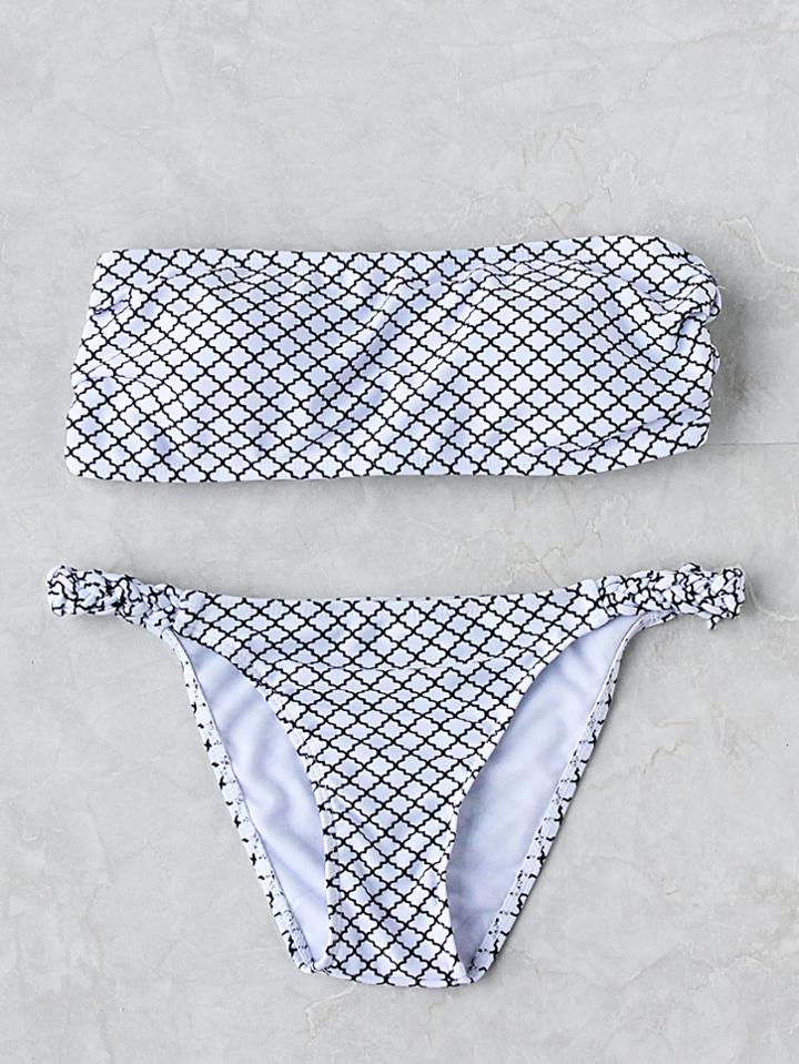 Shein Printed Braided Detail Bandeau Bikini Set