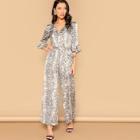 Shein Waist Belted Bell Sleeve Snake Skin Jumpsuit
