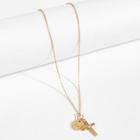 Shein Cross & Disc Pendant Chain Necklace