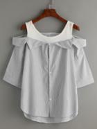 Shein Striped Fold Over 2 In 1 Blouse