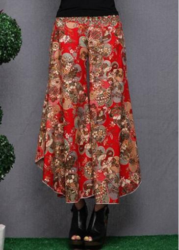 Rosewe Linen Printed Exotic Elastic Waist Skirt Pants