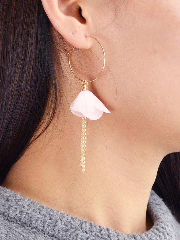 Shein Pink Gauze Flowers Long Earrings