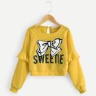 Shein Girls Bow And Letter Print Keyhole Back Tee