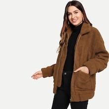 Shein Dual Pocket Solid Teddy Jacket