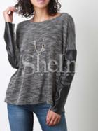 Shein Grey Round Neck Color Block T-shirt