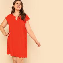 Shein Plus Keyhole Front Solid Scalloped Dress