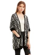 Shein Black And White Half Sleeve Pockets Sweater Cardigan