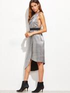 Shein Metallic Sliver Strappy Back Asymmetric Overlap Dress