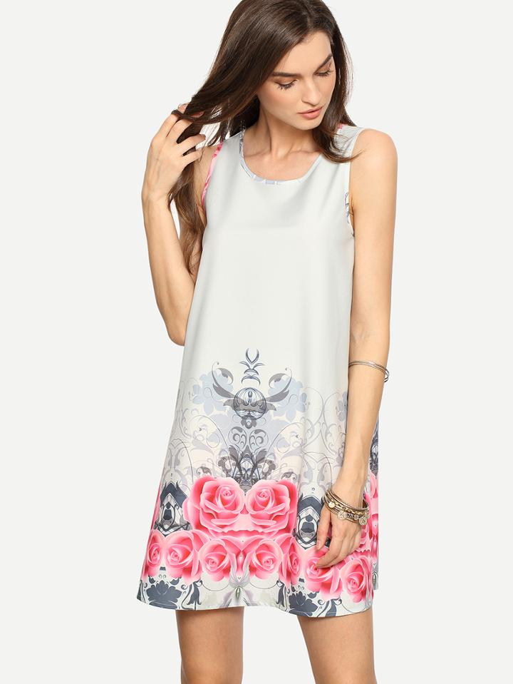 Shein Floral Print Sleeveless Shift Dress