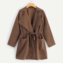Shein Patch Pocket Front Drawstring Waist Coat