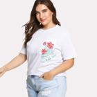 Shein Plus Rose Print Short Sleeve T-shirt